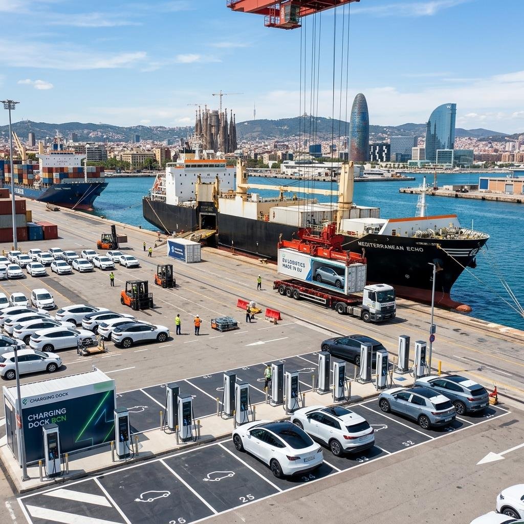 Puerto de Barcelona con coches electricos chinos importados
