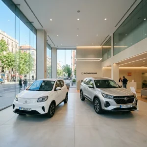 Gama de coches eléctricos Dongfeng en España expuestos en un concesionario oficial