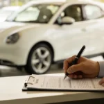 Persona firmando el contrato de financiación de un coche chino en el concesionario