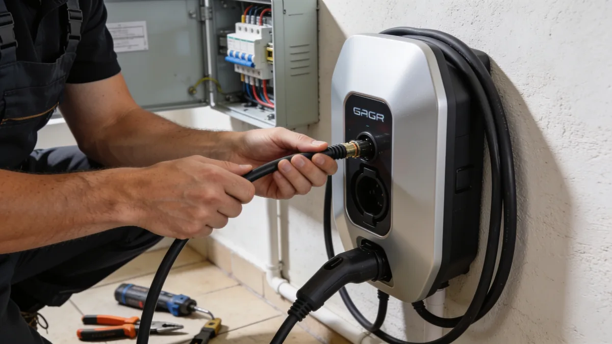 Instalar un cargador en casa: electricista conectando una wallbox al cuadro eléctrico