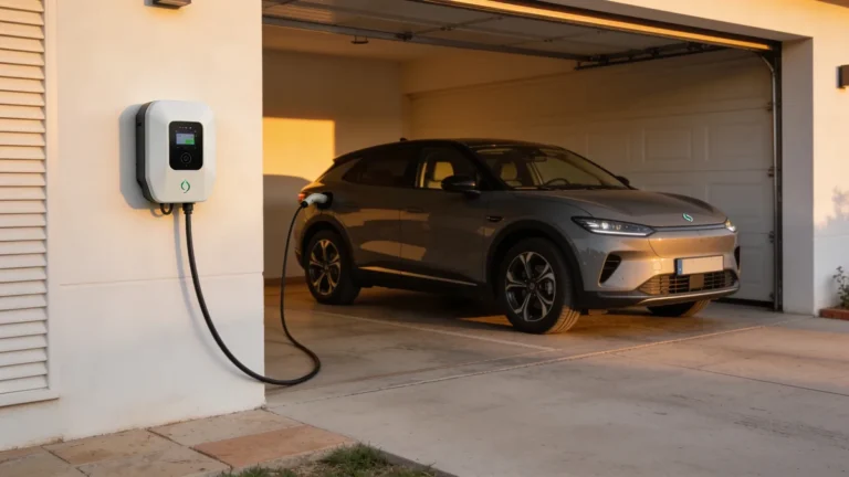 Wallbox instalada en el garaje de casa cargando un coche eléctrico chino
